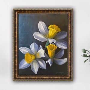 Daffodils, Original oil painting art floral painting, modern realism, home decor